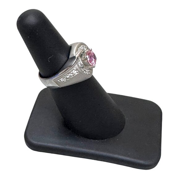 Sterling Silver Pink Tourmaline Statement Ring Unique Elegant Gemstone Size 6 - Picture 7 of 9